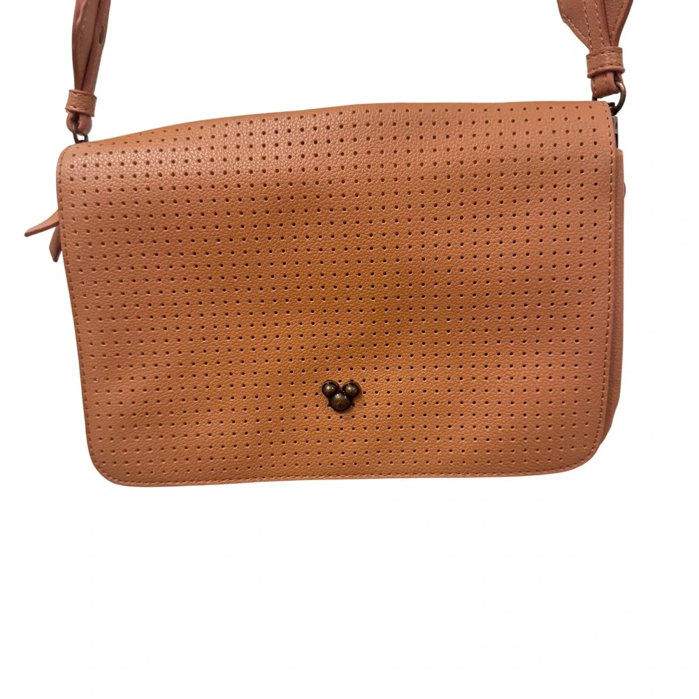 Disney Flair Collection Perforated Crossbody Tan Mickey Mouse Accent Wide Strap‎